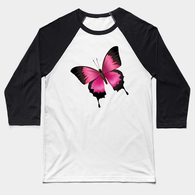 Pink Butterfly Baseball T-Shirt by Pet & Nature Lovers